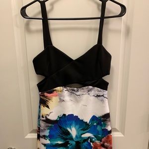 fitted floral dress with cutouts